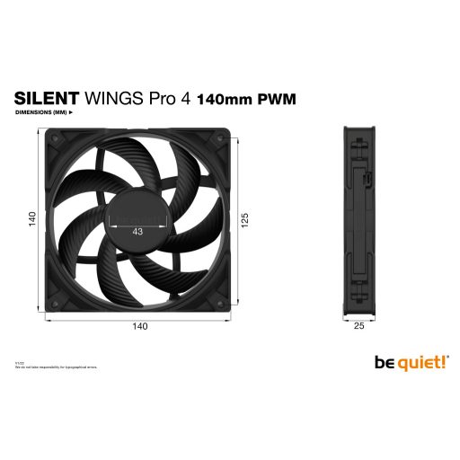 be quiet! SILENT WINGS PRO 4 | 140mm PWM 14 cm Fekete 1 db