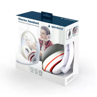   Gembird MHS-03-WTRD fejhallgató és headset Vezetékes Fejpánt Hívás/zene Vörös, Fehér