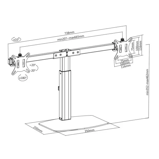 ACT AC8332 asztali TV konzol 68,6 cm (27") Fekete