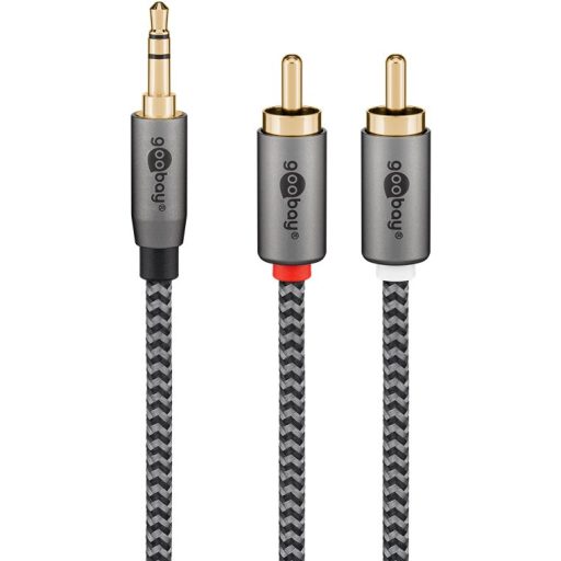 Goobay 65285 audio kábel 1 M 3.5mm 2 x RCA Fekete, Ezüst