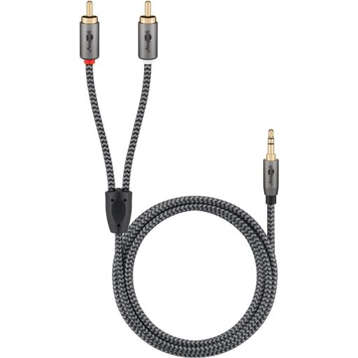 Goobay 65285 audio kábel 1 M 3.5mm 2 x RCA Fekete, Ezüst