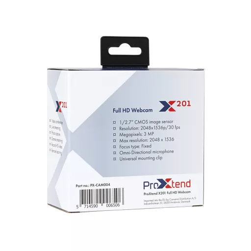 ProXtend X201 Full HD webkamera 3 MP 2048 x 1536 pixelek USB 2.0 Fekete, Ezüst