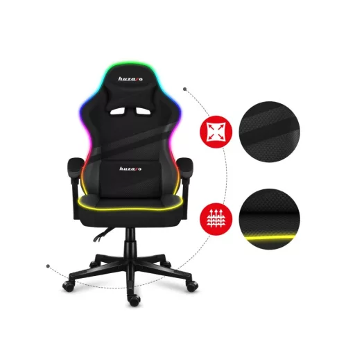 Huzaro FORCE 4.4 RGB PC gamer szék Beleülős hintaülés Fekete