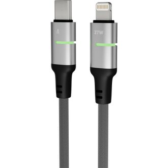   KAB AVAX CB635 STEELY LED 27W USB-C – Lightning gyorstöltő kábel, fonott, fekete - 1m