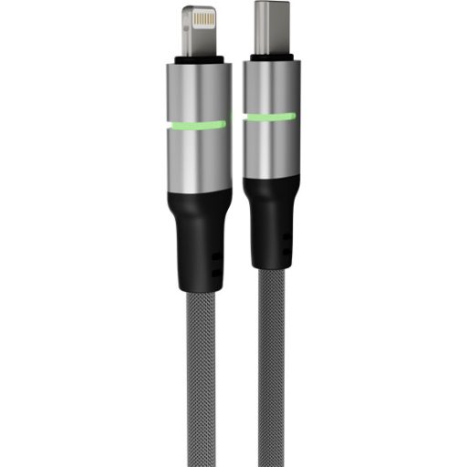 KAB AVAX CB635 STEELY LED 27W USB-C – Lightning gyorstöltő kábel, fonott, fekete - 1m