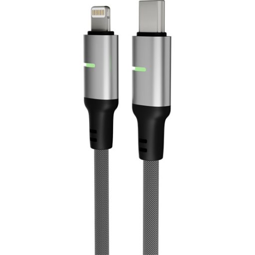 KAB AVAX CB635 STEELY LED 27W USB-C – Lightning gyorstöltő kábel, fonott, fekete - 1m