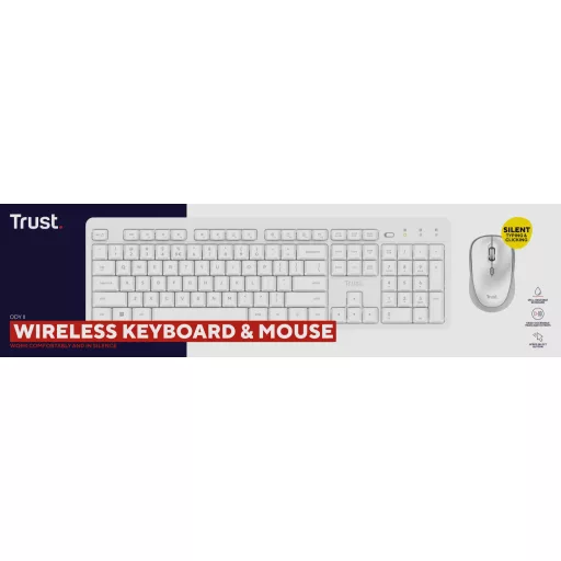 Trust Ody II billentyűzet Egér mellékelve Otthoni/irodai Vezeték nélküli RF QWERTY Amerikai angol Fehér