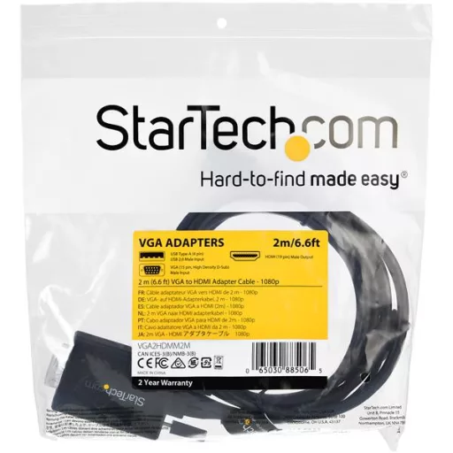 StarTech.com VGA2HDMM2M video átalakító kábel 2 M USB Type-A + VGA (D-Sub) HDMI A-típus (Standard) Fekete