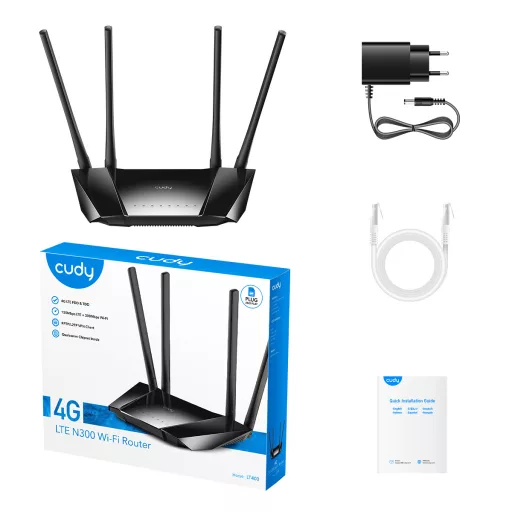 Cudy LT400 vezetéknélküli router Fast Ethernet Egysávos (2,4 GHz) 4G Fekete
