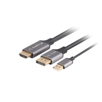   Lanberg CA-HDDP-20CU-0018-BK video átalakító kábel 1,8 M DisplayPort HDMI + USB Fekete, Ezüst
