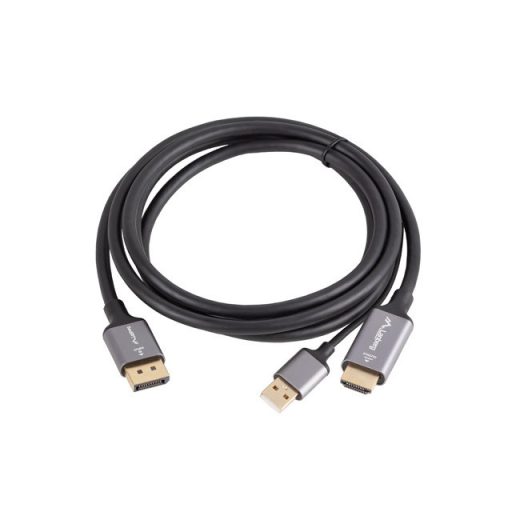 Lanberg CA-HDDP-20CU-0018-BK video átalakító kábel 1,8 M DisplayPort HDMI + USB Fekete, Ezüst