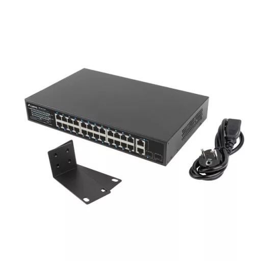 Lanberg RSFE-24P-2C-360 hálózati kapcsoló Beállítást nem igénylő (unmanaged) Gigabit Ethernet (10/100/1000) Ethernet-áramellátás (PoE) támogatása 1U Fekete
