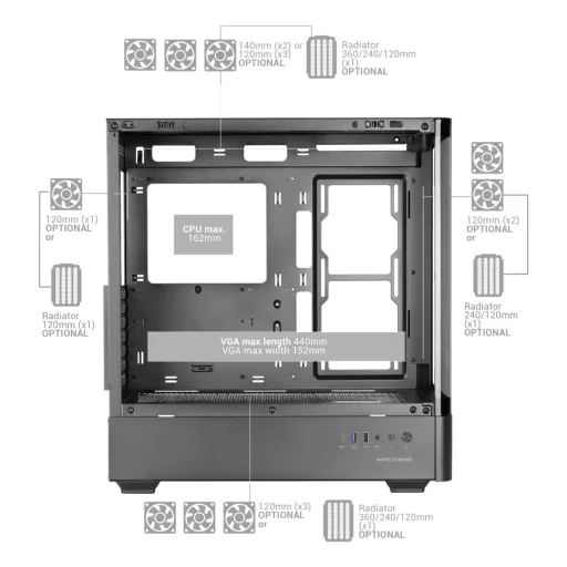 Mars Gaming MCLCDPRO Midi Tower Fekete