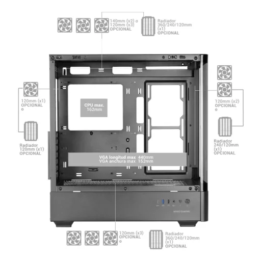 Mars Gaming MCLCDPRO Midi Tower Fekete