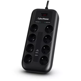   CyberPower Tracer III P0820SUF0-FR túlfeszültségvédő Fekete 8 AC kimenet(ek) 200 - 250 V 1,8 M