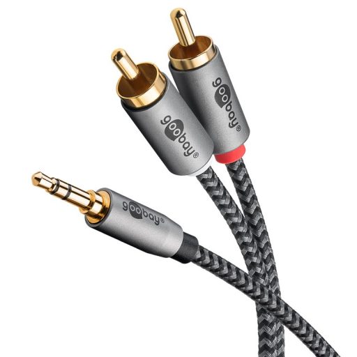 Goobay 65284 audio kábel 0,5 M 3.5mm 2 x RCA Fekete, Ezüst
