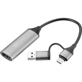   Sandberg 136-70 video átalakító kábel HDMI A-típus (Standard) USB Type-A + USB Type-C Szürke