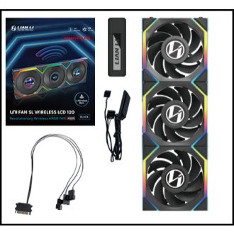   Lian Li UNI FAN SL Wireless LCD 120 Reverse Blade 12 cm Fekete 3 db