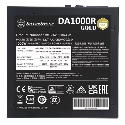 Silverstone DA1000R Gold 1000 W 20+4 pin ATX ATX Fekete