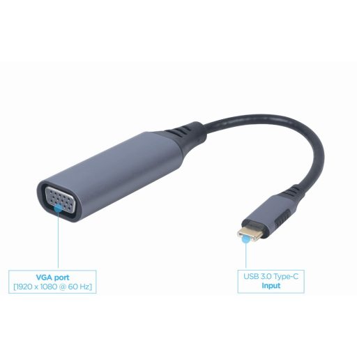 Cablexpert A-USB3C-VGA-01 video átalakító kábel 0,15 M USB C-típus VGA (D-Sub) Szürke