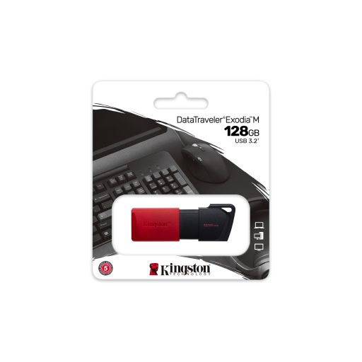 Kingston Technology DataTraveler Exodia M USB flash meghajtó 128 GB USB A típus 3.2 Gen 1 (3.1 Gen 1) Fekete, Vörös