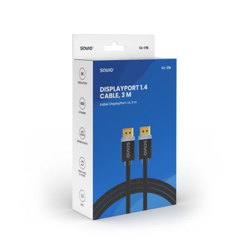 Savio CL-176 DisplayPort kábel 3 M Fekete