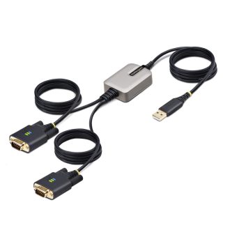   StarTech.com 2P6FFC-USB-SERIAL csatlakozó átlakító USB-A 2 x DB-9 RS-232 Fekete, Szürke