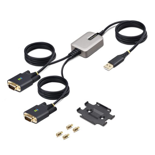 StarTech.com 2P6FFC-USB-SERIAL csatlakozó átlakító USB-A 2 x DB-9 RS-232 Fekete, Szürke