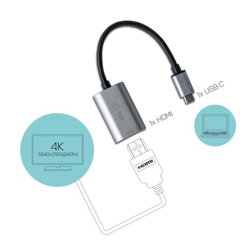 i-tec Metal C31METALHDMI60HZ video átalakító kábel 0,15 M USB C-típus HDMI Szürke, Türkizkék