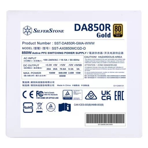 Silverstone DA850R 850 W 20-pin ATX ATX Fehér