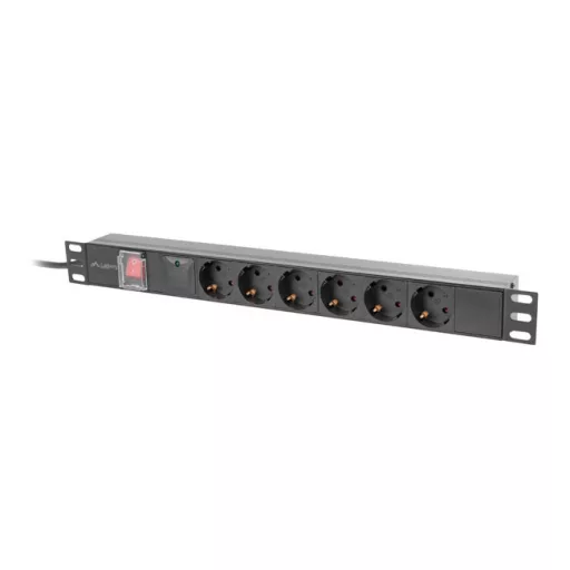 Lanberg PDU-06F-0200-BK áramelosztó egység (PDU) 6 AC kimenet(ek) 1U Fekete