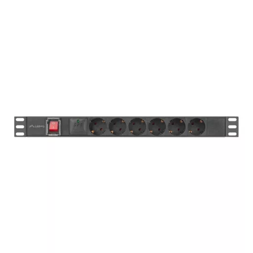 Lanberg PDU-06F-0200-BK áramelosztó egység (PDU) 6 AC kimenet(ek) 1U Fekete