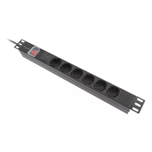 Lanberg PDU-06F-0200-BK áramelosztó egység (PDU) 6 AC kimenet(ek) 1U Fekete