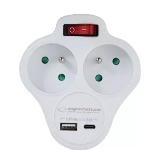   Esperanza ELK311W Electrical splitter 2 GN. USB-C USB-A ON. White