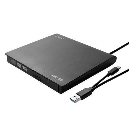 Savio AK-59 External slim CD/DVD Recorder R/RW - USB-C/USB-A black optikai meghajtó DVD±RW Fekete