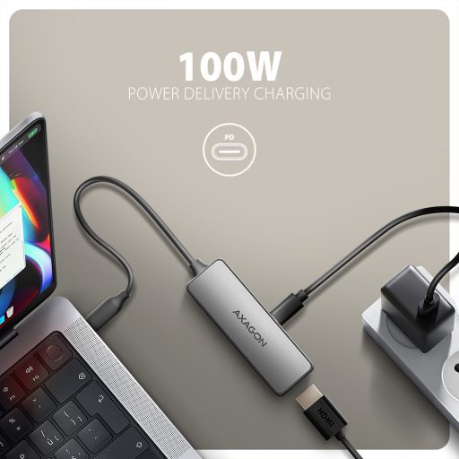 Axagon RVC-HI8KPD, USB-C -> HDMI 2.1 redukce / adaptér, 8K/60Hz, 4K/144Hz, HDR10+, PD100W 0,16 M USB C-típus HDMI + USB Type-C