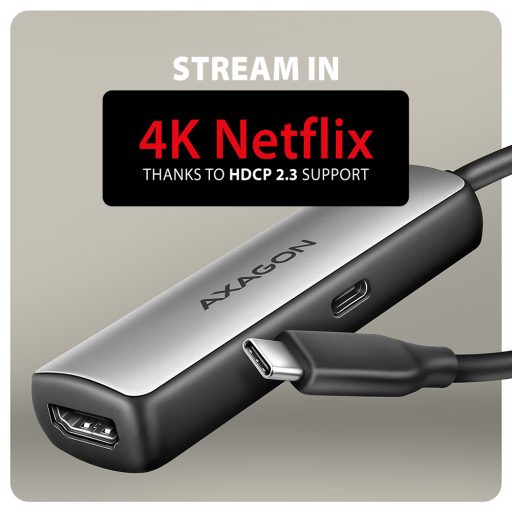 Axagon RVC-HI8KPD, USB-C -> HDMI 2.1 redukce / adaptér, 8K/60Hz, 4K/144Hz, HDR10+, PD100W 0,16 M USB C-típus HDMI + USB Type-C