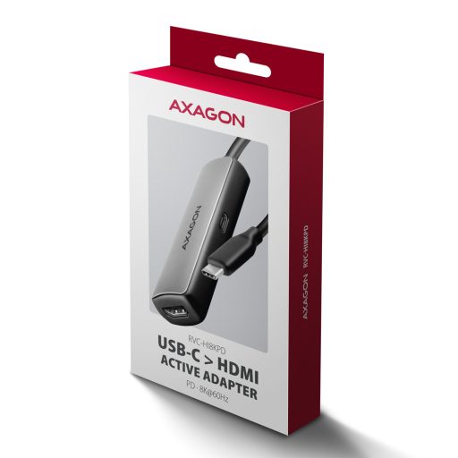 Axagon RVC-HI8KPD, USB-C -> HDMI 2.1 redukce / adaptér, 8K/60Hz, 4K/144Hz, HDR10+, PD100W 0,16 M USB C-típus HDMI + USB Type-C