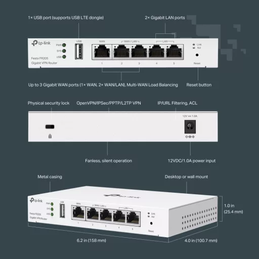TP-Link Festa FR205 vezetékes router 10 Gigabit Ethernet, 100 Gigabit Ethernet, Gigabit Ethernet Fehér