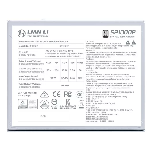 Lian Li SP1000P 1000 W 24-pin ATX SFX Fehér