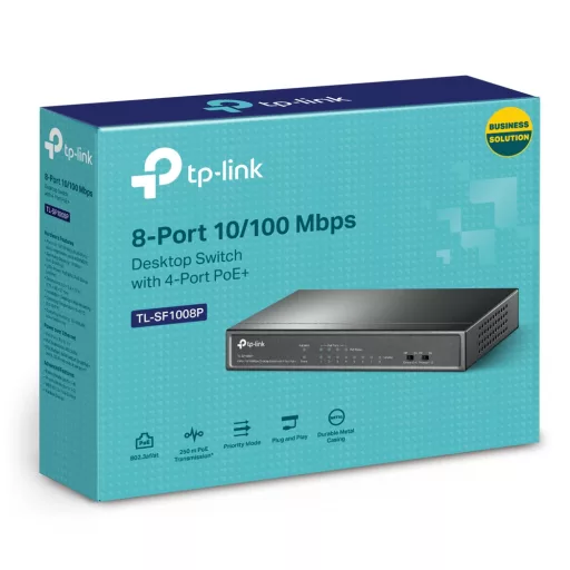 TP-Link TL-SF1008P Beállítást nem igénylő (unmanaged) Fast Ethernet (10/100) Ethernet-áramellátás (PoE) támogatása Fekete