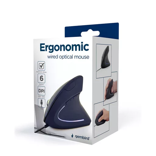 Gembird MUS-ERGO-01 egér Irodai Jobbkezes USB A típus Optikai 3200 DPI