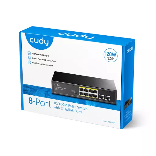 Cudy FS1010P hálózati kapcsoló Fast Ethernet (10/100) Ethernet-áramellátás (PoE) támogatása Fekete