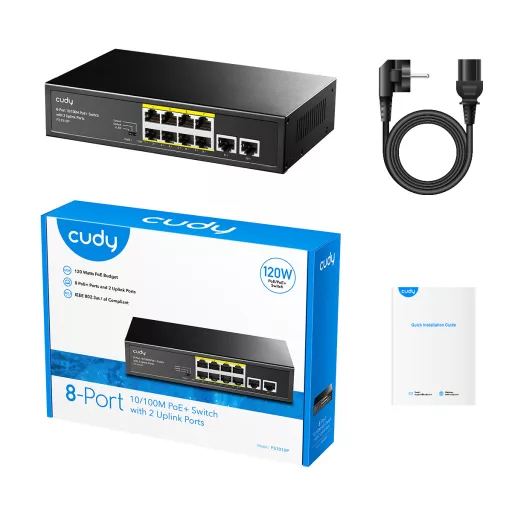 Cudy FS1010P hálózati kapcsoló Fast Ethernet (10/100) Ethernet-áramellátás (PoE) támogatása Fekete