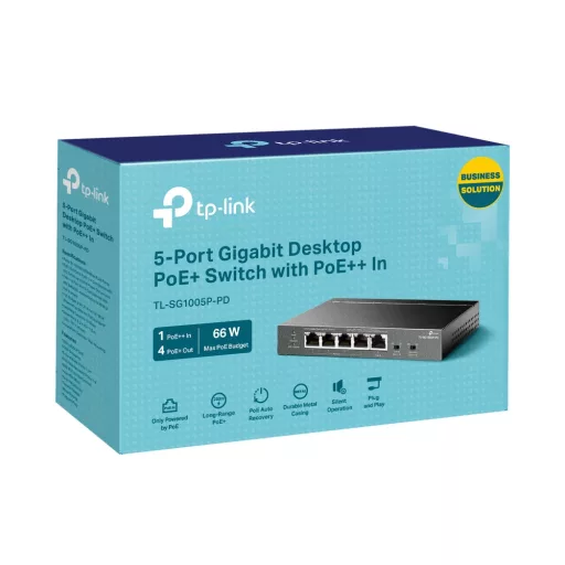 TP-Link TL-SG1005P-PD hálózati kapcsoló Gigabit Ethernet (10/100/1000) Ethernet-áramellátás (PoE) támogatása Fekete