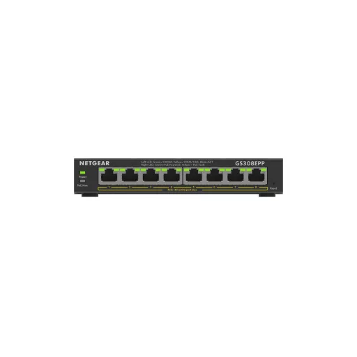 NETGEAR 8-Port Gigabit Ethernet High-Power PoE+ Plus Switch (GS308EPP) Vezérelt L2/L3 Gigabit Ethernet (10/100/1000) Ethernet-áramellátás (PoE) támogatása Fekete