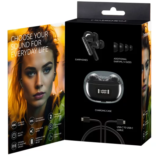 Intenso Buds Earphone Plus T310AE Black Fejhallgató True Wireless Stereo (TWS) Hallójárati Hívások/zene/sport/általános USB C-típus Bluetooth Fekete