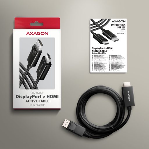 Axagon RVD-HI20C2 video átalakító kábel 1,8 M DisplayPort HDMI Fekete