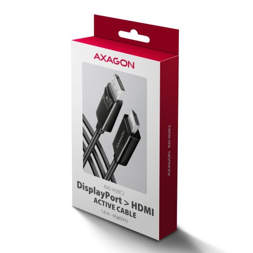 Axagon RVD-HI20C2 video átalakító kábel 1,8 M DisplayPort HDMI Fekete