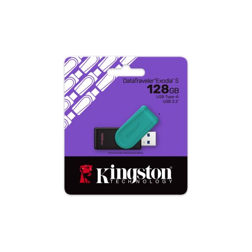 Kingston Technology DataTraveler Exodia S USB flash meghajtó 128 GB USB A típus 3.2 Gen 1 (3.1 Gen 1) Fekete, Türkizkék